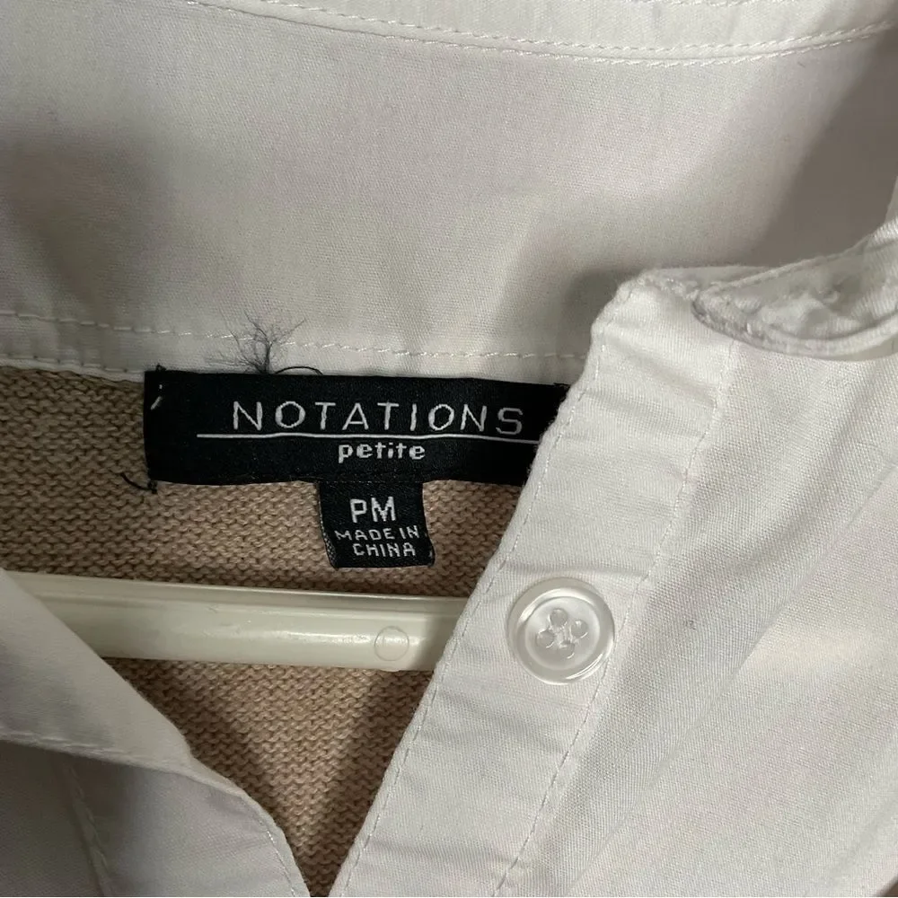 Notations Womens Sweater Faux Collar‎ Cuff Knit Owl Print Top